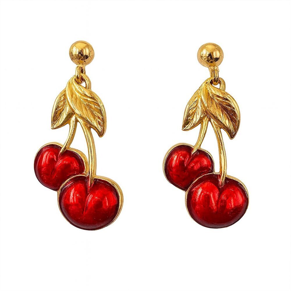 Avon Cherry Drop Clip On Earrings Vintage Gold Tone